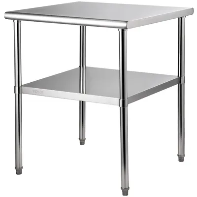 Produktbild von Edelstahl-Vorbereitungstisch, 76 x 76 x 91 cm, Tragkraft 363 kg – robuster Metall-Arbeitstisch mit verstellbarer Unterablage und Füßen, gewerblicher Arbeitstisch für Küche, Garage, Restaurant und Garten
