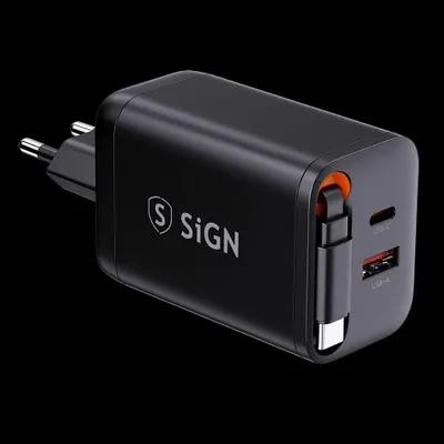 Obrázek produktu pro Rychlonabíječka SiGN GaN USB-C/USB-A 65W s prodlužovacím kabelem USB-C - černá