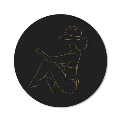 Produktbild von MuchoWow® Mauspad Mousepad Frau - Hut - Schwarz und Gold - Strichzeichnung 40x40 cm - Mousepads - Maus Mat - Pad - Mausunterlage - Schreibtisch Accessoires
