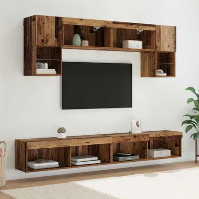 Zdjęcie produktu dla Maison Exclusive - Szafki pod telewizor z oświetleniem LED, 6 sztuk, wykonane z recyklingowanego drewna i płyty drewnopochodnej