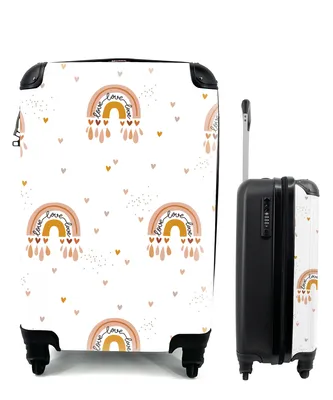 Produktbild von MuchoWow® Koffer Handgepäck Trolley Rollkoffer Kleine Reisekoffer mit 4 Rollen - Muster - Regenbogen - Herzen - Cabin Size < 55x40x23 cm & 55x40x20 cm - Kinderkoffer - Kabinenkoffer - Boardgepäck - Reise-Box - Reisekoffer - Reisegepäck - Koffer mit Bild - Trolley für Kinder