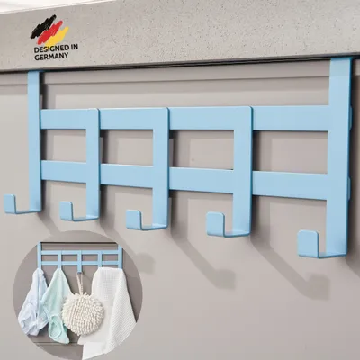 Produktbild von DEKAZIA® Türgarderobe zum Einhängen Blau Bunt – Türhaken Kinderzimmer Kleiderhaken Tür