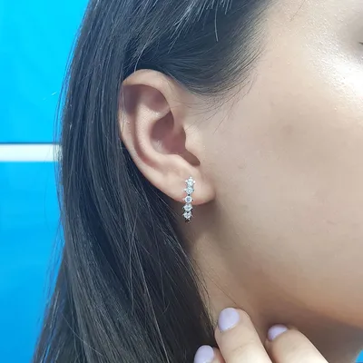 Produktbild von 5-Steine Creole Diamanten Brillant-Schliff Ohrringe 14 Karat Weißgold