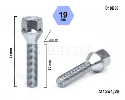 Obrázek produktu pro Kolový šroub M12x1,25x50 kužel, klíč 19, C19B50 výška 74 mm