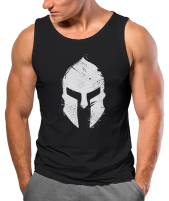 Produktbild von Herren Tank-Top Print Sparta-Helm Aufdruck Gladiator Krieger Warrior Spartaner Gym Fitness Muskelshirt Neverless® schwarz -weiss L