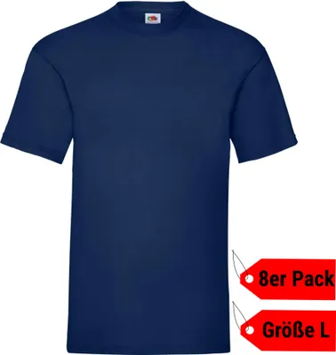 Image de Lot de 8 t-shirts FRUIT OF THE LOOM Valueweight T pour homme et femme, bleu marine, taille L