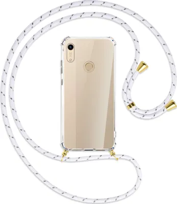 Produktbild von Handykette Backcover-Schutzhülle mit Band (Metall goldfarben) für Honor 8A / Huawei Y6s 2019 - weiß/grau