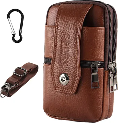 Produktbild von Leder-Handy-Bauchtasche für Männer mit Gürtel und vertikaler Schnalle, multifunktionale 7,5-Zoll-Telefontasche aus Rindsleder