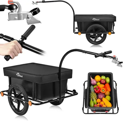 Zdjęcie produktu dla Fietskar Transport - Przyczepka do przewozu bagażu - Do transportu dużych ładunków - Wodoodporna osłona - Pojemność 90 litrów / maksymalne obciążenie 80 kg - Czarny kolor