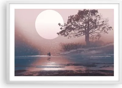 Produktbild von Gerahmtes Poster - Weißer Rahmen - Mond Paar Baum - 70x50 cm - Wand Bild - Wanddeko - Wandbilder - Kunstposter - Wandposter - Bilderrahmen - Bilder - Kunstdruck - Wandbild - P2WAA70x50-4236
