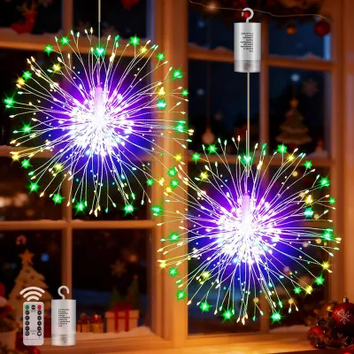 2er-Pack 198 LED Starburst-Lichter, batteriebetrieben, Fernbedienung, mehrfarbig