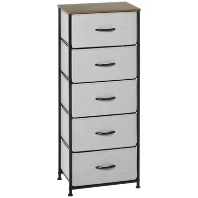 Image de HOMCOM Commode 5 tiroirs meuble de rangement tiroir en tissu pliant - structure acier noir - 45 x 30 x 116 cm gris