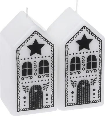 Produktbild von Weihnachtskerzen Häuschen "Lebkuchenhaus", 2er-Pack Weiß 100/50/50