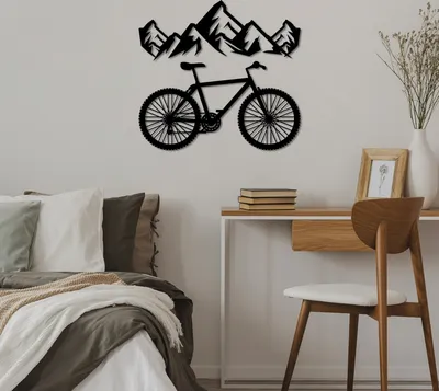 Image de Wallity, Mountain And Bicycle - L, Accessoire mural décoratif en métal, 100 % METAL, noir, 70 x 26 cm