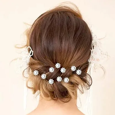 Produktbild von 36 Haarklammern als Haarschmuck für Hochzeit und Party, Blumen-Haarspiralen und Haarspangen mit Perlen und Strass, klein für Braut, Mädchen und Abschlussball