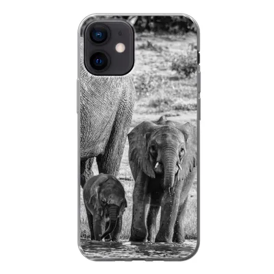 Produktbild von MuchoWow® Handyhülle Schutzhülle Hülle für iPhone 12 Elefant - Wasser - Tiere - Schwarz - Weiß Silikon Softcase Handy Hülle - Schutzhülle