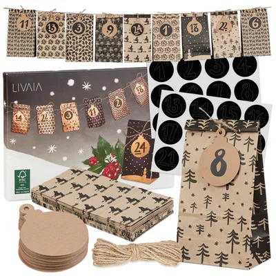 Produktbild von Adventskalender Zum Befüllen  2022 Adventskalender Zum Selbstbefüllen - Braun Mit Schwarzen Mustern