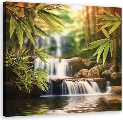 Produktbild von Leinwandbild Zen-Wasserfallsteine 30x30 Feeby Grün bild für die wand bereit zum aufhängen