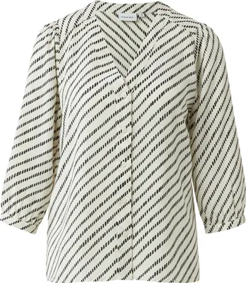 Produktbild von comma Damen Chiffon Bluse Weiß Gr. 38 mit V-Ausschnitt, 3/4-Ärmeln und Allover-Muster