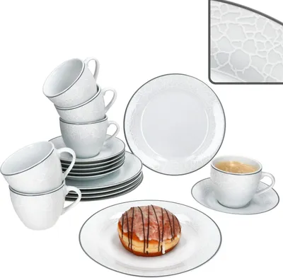 Produktbild von Venedig 18tlg Kaffeeservice Porzellan Weiß Tasse Untertasse Teller