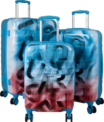 Produktbild von Hartschalen-Koffer Kofferset 3tlg Verona Trolley blau-pink Graffiti-Look Motivkoffer