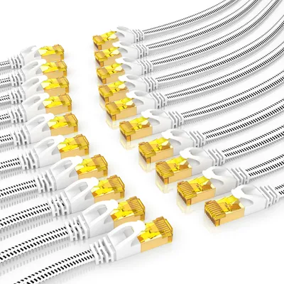 Image de Primewire 20x câble LAN, CAT.7, RJ-45 (Ethernet) (25 cm), câble patch plat CAT 7, gaine en coton câble réseau plat - 0,25m