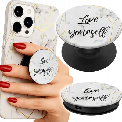Obrázek produktu pro Popsocket Držák telefonu na prst/tablet White Marble Gold Bezel Love