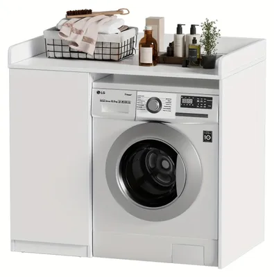 Produktbild von Waschmaschinenkorpus - Trocknerkorpus - Aufbewahrungskorpus - Waschtuchschrank - Weiß - 96 x 66 x 96 cm - 2 geräumige Ablagen