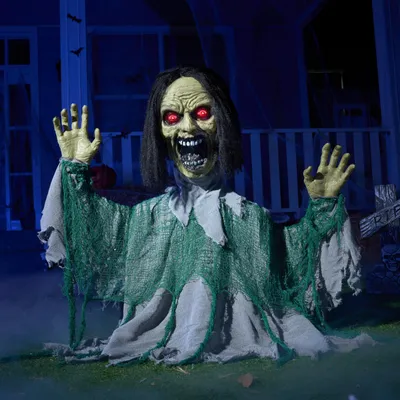 Produktbild von JOYIN Halloween Outdoor Animatronic Groundbreaker Dekorationen, Halbkörper Zombie Groundbreaker mit Bewegung und leuchtenden Augen, für Außendekoration, Friedhof, Rasen, Spukhaus Requisiten