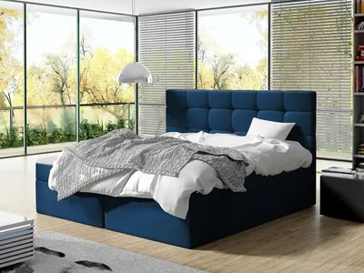 Obrázok produktu pre Kontinentálna manželská posteľ 180x200 CAROLA - modrá + topper ZDARMA