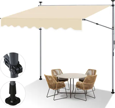 Produktbild von Faziango Klemmmarkise 300x150cm – Handkurbel-Markise mit UV50+ Schutz, Verstellbar und Montage ohne Bohren für Balkon, Terrasse - Beige