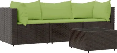 Produktbild von 4-tlg. Garten-Lounge-Set mit Kissen Braun Poly Rattan