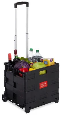 Produktbild von Relaxdays Einkaufstrolley, Klappbar, Einkaufsroller bis 35 kg, Verstellbarer Griff, Mit Rollen, HBT: ca. 100 x 42 x 37 cm, schwarz