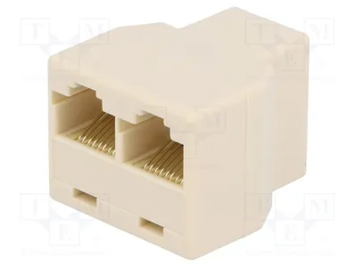 Image de 1 répartiteur en Y, connecteur RJ, catégorie 5, système 8P8C, prise RJ45, 2 prises RJ45