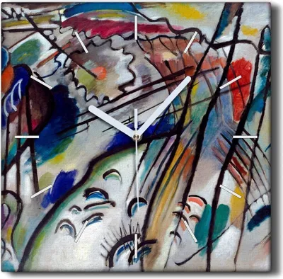 Produktbild von Coloray Hodiny Unikátní 30x30 cm  Tiché hodiny Pro obývací pokoj a kuchyň Nástěnné hodiny Plátno Černé ručičky hodin - Kandinsky abstrakce