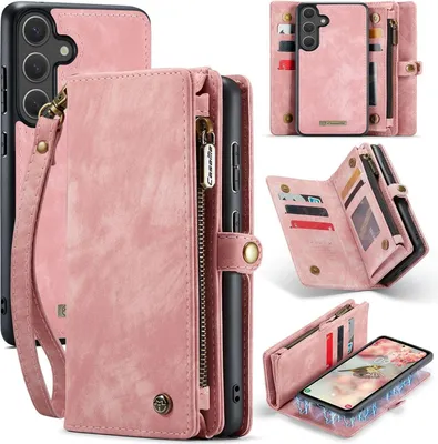 Produktbild von Für Samsung Galaxy S25 5G CaseMe 008 Kunstleder Multifunktion Zipper Wallet Tasche Pink