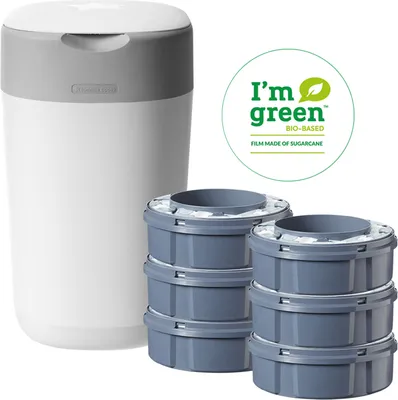 Produktbild von Tommee Tippee Twist and Click Advanced Windeleimer, umweltfreundliches System, inkl. 6x Nachfüllkassetten mit nachhaltig gewonnenem, antibakteriellem Greenfilm™, weiß, FFP