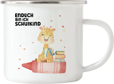 Produktbild von Endlich bin ich Schulkind Emaille Tasse 1. Schultag Schuleinführung Sohn Tochter