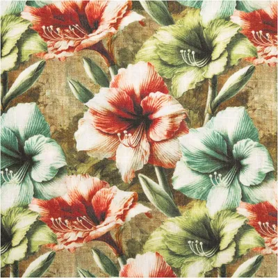 Produktbild von Viskose-Leinen Stoff Azaleen grün pink türkis, 143 cm