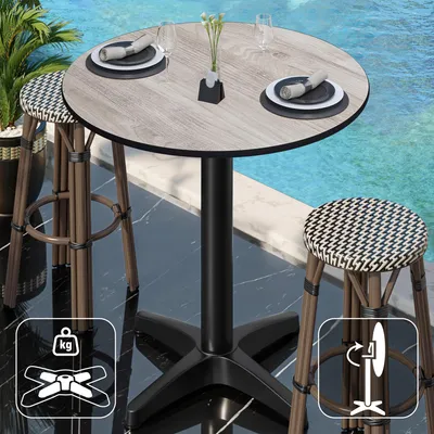 Produktbild von CPBL | HPL Compact Bistro Stehtisch | Ø 60 x 110 cm | Klappbar + Zusatzgewicht | Eiche Weiß / Schwarz | Bistrotisch Gastro Steh Tisch