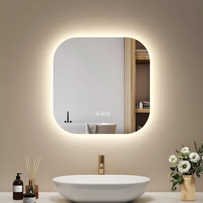 Produktbild von EMKE LED Badspiegel 50 x 50 cm Badezimmerspiegel mit Beschlagfrei, 3 Lichtfarbe Badezimmerspiegel mit Touch-schalter, Dimmbar Wandspiegel mit Speicherfunktion