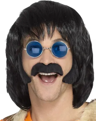 Image de Kit hippie moustache noire et favoris - taille unique