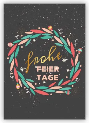 Produktbild von Edle Retro Weihnachtskarte mit Weihnachtskranz: frohe Feiertage