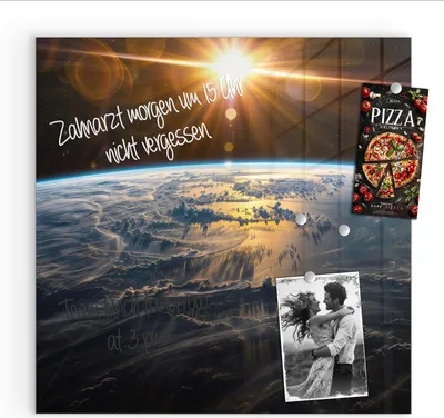 Produktbild von Magnettafel 50x50cm Pinnwand Whiteboard beschreibbar - Sonnenaufgang Erde