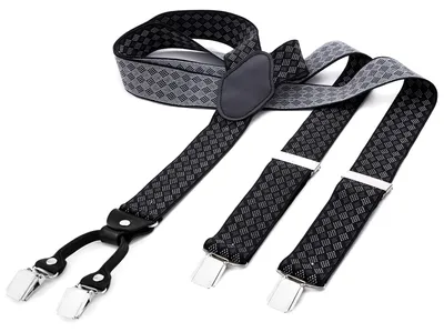Produktbild von DonDon® Herren Hosenträger breit 3,5 cm - 4 Clips mit Leder in Y-Form - elastisch und längenverstellbar kariert in schwarz grau weiß