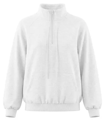 Produktbild von Damen Sweatshirt mit Viertelreißverschluss, Stehkragen und Kängurutasche, weiss, Größe M