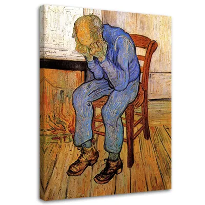 Produktbild von Leinwandbild alter mann in traurigkeit - v. van gogh reproduktion 80x120 cm Feeby blau wandbild bereit zum aufhängen