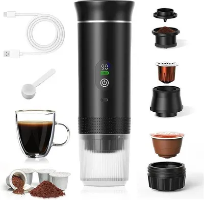 Produktbild von Portable Kaffeezubehör - 3-in-1 - Elektrisches Espresso Gerät - Oplaadbaar - Kapsel Kaffee - Gemahlener Kaffee - Reise & Camping Kaffeezubehör 12 Volt