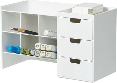 Produktbild von Unyqoos® Stapelbarer Schreibtisch-Organizer mit Schubladen, Weiß – platzsparende Aufbewahrung für Büro & Zuhause, Stifte und Make-up