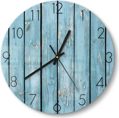 Produktbild von DEQORI Glasuhr Ø30 cm Zahlen 'Rustikale Holzwand' Wanduhr Glas Uhr Design leise Küchenuhr